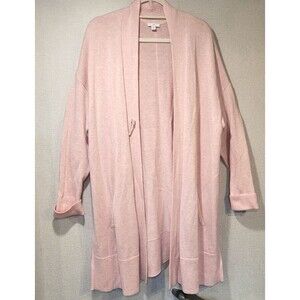 J. Jill Size XL Pink Silk Wool Blend Open Duster Cardigan Long Line Career